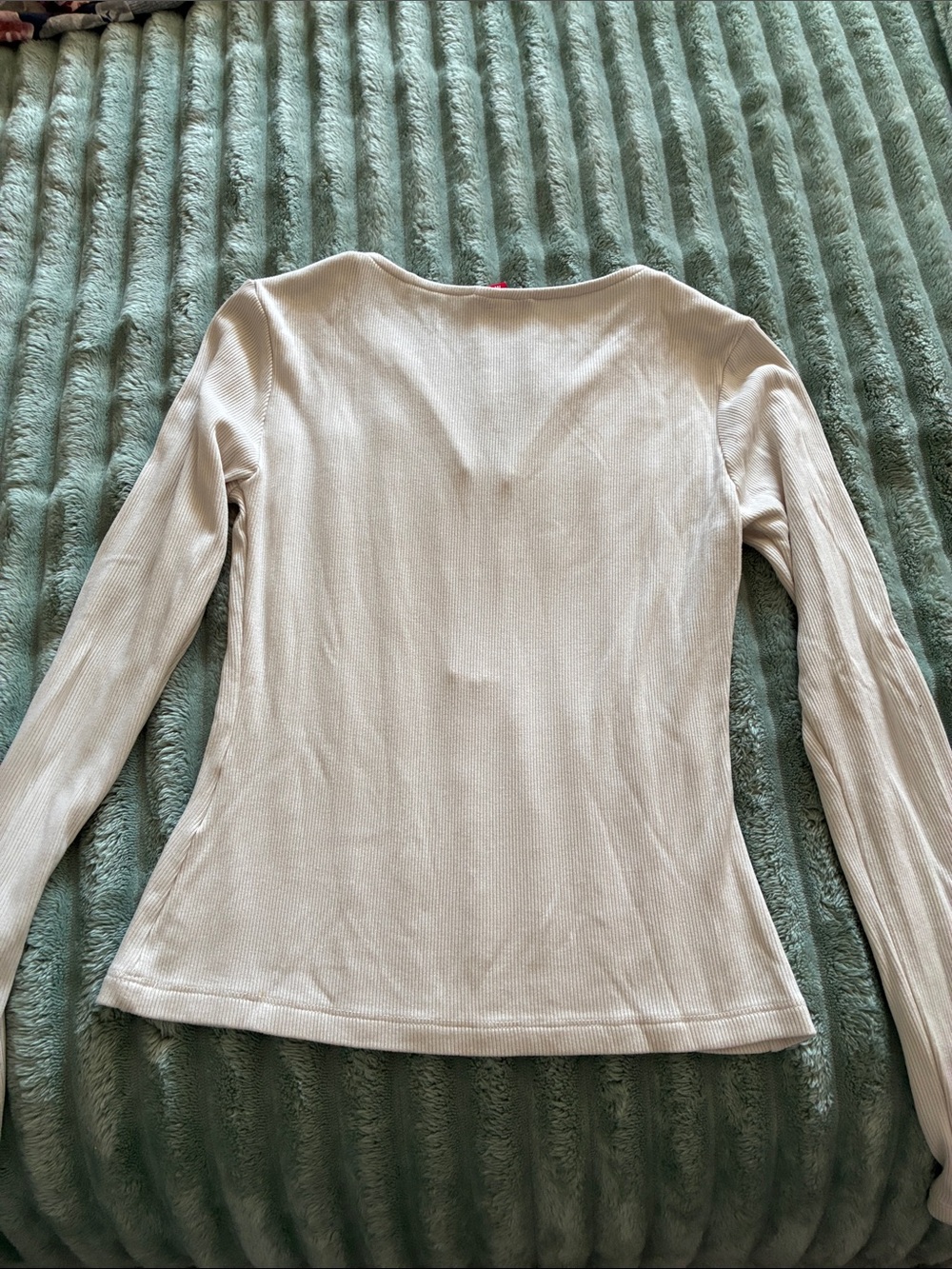 GUESS Cream Ribbed Long Sleeve Zip-Neck Top - Picture 3 of 3